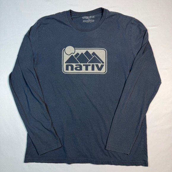 Nativ Other - Nativ Graphic Long Sleeve Shirt Mens XL Blue Mountain Logo Wander Far Tee